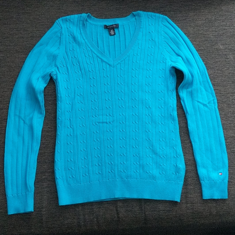 Tommy Hilfiger Cerulean V-neck Cable Sweater